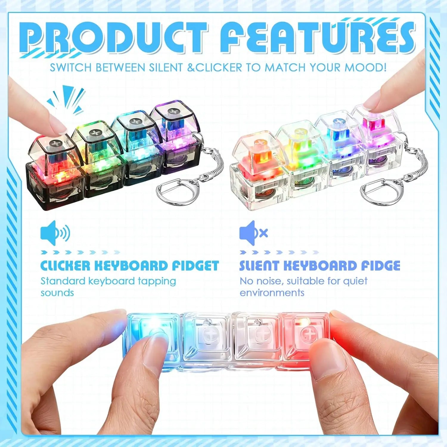 Illuminate Your Stress Away: Clickable Keyboard Keychain LED Light - The Ultimate Fidget Toy & Office Decor Gift!